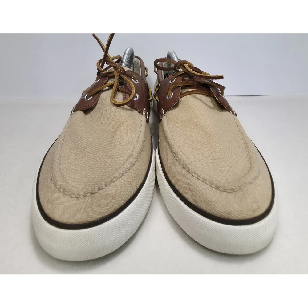 Polo Ralph Lauren Rylander Beige Canvas Brown Leather Boat‎ Shoe 11 D